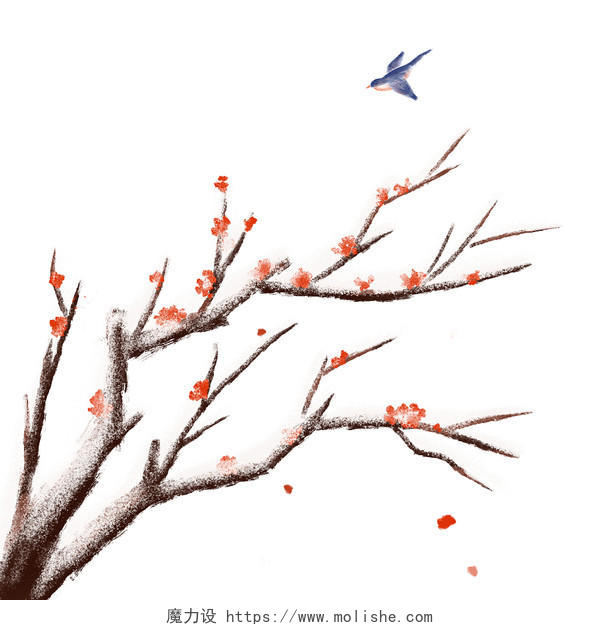 树枝 落雪 雪景 唯美意境 小鸟落雪的树枝元素